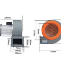 Heavy Duty Industrial Centrifugal Blower Fan Built to Crush the Heat for Smoke Exhaust Plumbing and Water Damage Restoration detailed dimensions.