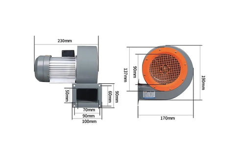 Heavy Duty Industrial Centrifugal Blower Fan Built to Crush the Heat for Smoke Exhaust Plumbing and Water Damage Restoration detailed dimensions.