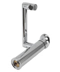 Maqulae Metal Basin Faucet with Hose, Single Hole Sink Tap for Kitchen, chrome finish, detailed view of spout and hose connection.