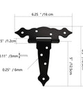 Adjustable 5 Inch Heavy Duty Black Strap Hinge Set Of 2 For Smooth Quiet Door Closing with measurements shown