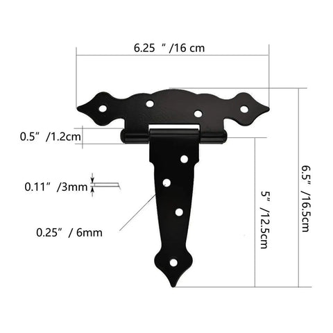 Adjustable 5 Inch Heavy Duty Black Strap Hinge Set Of 2 For Smooth Quiet Door Closing with measurements shown