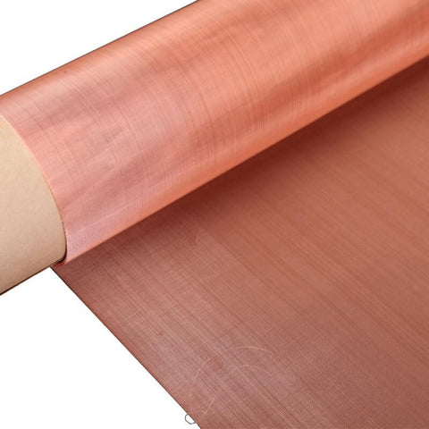 40 Inch Wide Copper Shielding Fabric With Woven Wire Mesh For Paint Filtering And Non Magnetic Signal Screening, rolled view.