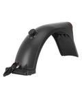 Electric Scooter Rear Mudguard With Taillight Widened Mud Guard Protection Plate Includes Installation Screws For Scooters Spare Part With LED Light Easy Install In Minutes Keeps Mud And Water Off You On Rainy Rides, shown from a side angle highlighting its curved design and attached wires.