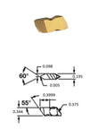 Side view of Right Hand Threading Carbide Insert with 60 degree negative rake neutral, C5 TIC-65 coated, diagram included.