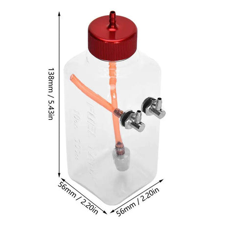 RC Fuel Tank For Airplanes 300ml Transparent Plastic Tank With CNC Machined Metal Cap shown with dimensions