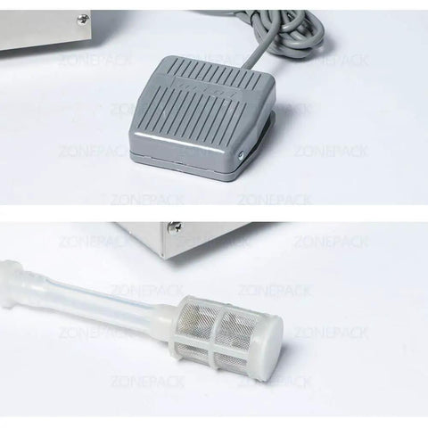 Foot pedal and nozzle of Diaphragm Pump Liquid Filling Machine, Semi Auto Desktop Filler for Alcohol Juice Water Beverages and Perfume