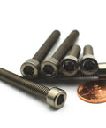 Badass Grade 2 Beefy Titanium M6 Hex Head Bolts 75Mm Long Din912 Standard on white background, with a penny for size reference.
