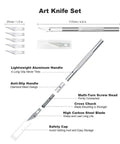 Art knife set with lightweight aluminum handle, multi-turn screw head, high carbon steel blade, and safety cap