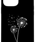 Black phone case with dandelion design, part of Hang Glider Art Phone Case For Men And Women Who Live For Hang Gliding, Air Sports Gift