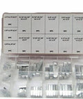 60 Piece Key Stock Assortment Set For Locking Pulleys, Gears, And Sprockets To Shafts With Slotted Keyways, Heat Treated Steel, Zinc Plated