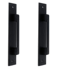 Premium Black Barn Door Pull Handles 2 Piece Set Heavy Duty Aluminum Sliding Closet Hardware With Rustproof Coating, matte black finish.