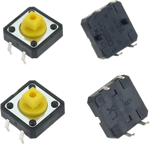 Red Tactile Microswitches 12x12x7.3mm 10 Pack Durable Long Life Touch Switches With Protected Pin Design For Home Appliances Audio Equipment Toys Mouse Business Machines And Electronics, yellow actuator