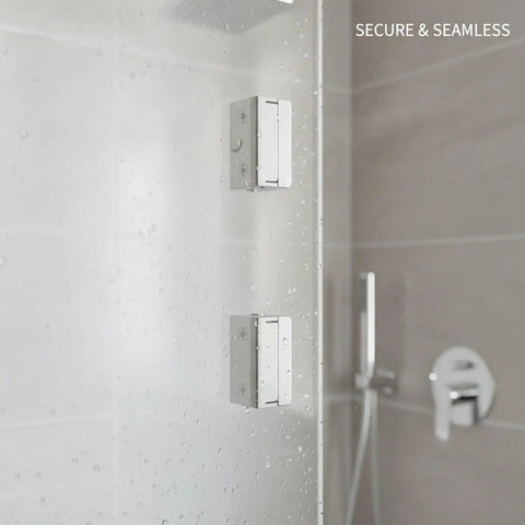 3Mm-12Mm Glass Compatibility Frameless Door Hinges Stainless Steel Clamp-On Pivot Hardware installed on shower enclosure