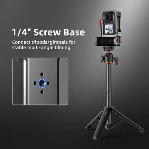Grip Kit For DJI Action 5 Pro 4 3 With Cage, Handle Holder Bundle attached to tripod with 1/4" screw base for stability