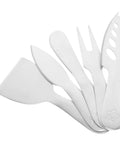 Five Piece Stainless Steel Cheese Knife Set With Butter Spreader For Easy Cutting And On The Go Use For Home Gatherings And Camping With Elegant Design Cheese Tools displayed