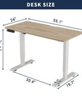 Top Shelf 55X24 Electric Standing Desk Height Adjustable Home Office Workstation with dimensions and controls visible.