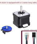 Beefy Torque Stepper Motor With 1m Cable for 3D printers, CNC routers, laser engravers, robotics, and mechanical arms, shown with connectors.