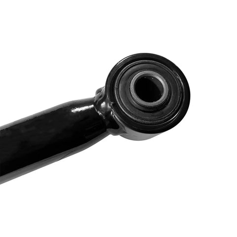 Front Adjustable Track Bar With Relocation Bracket For 0 To 4 Inch Lift Dodge Ram 1994 Through 2002 4x4 4WD 1500 2500 3500 Heavy Duty Carbon Steel Powder Coated Black, close-up of black bushing end