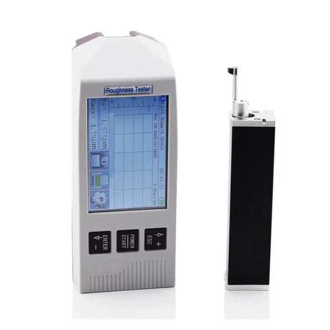 Foolproof Touch Screen Surface Roughness Tester And No Fuss Finish Gauge, handheld device with capacitive display and quick swap probe