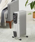 Amazon Basics portable oil-filled radiator heater, white, 1500W, 7 fins, wheels