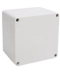 Front view of IP65 Waterproof Junction Box Enclosure built tough from ABS plastic, suitable for electrical projects and security setups.