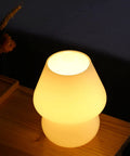 Mushroom Glass Nightstand Lamp With Vintage Murano Style Swirl Translucent Matte White Bedside Desk Light Warm White LED Bulb Cozy Glow
