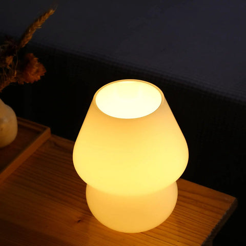 Mushroom Glass Nightstand Lamp With Vintage Murano Style Swirl Translucent Matte White Bedside Desk Light Warm White LED Bulb Cozy Glow