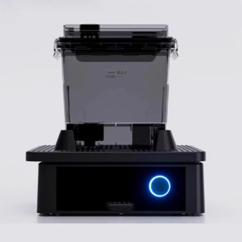 High Octane Oscillating Resin Print Washer For 3D Models Featuring Total No Sweat Four Minute Clean Cycle and Solid Performance with Top Shelf Solvent Bath Soak Station front view showing control panel and transparent tank.