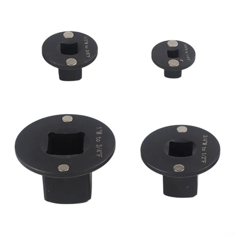 Kickstart Your Auto Repair Gig With This Slick 4-Piece Low Profile Socket Adapter Set, Heat Treated Steel Drive Reducing Kit For Impact Drivers In Tight Spots From 1/4 To 1/2 Inch Perfect For Confined Engine Bays. 4 black steel socket adapters, 1/4 to 1/2 to 3/4 drive