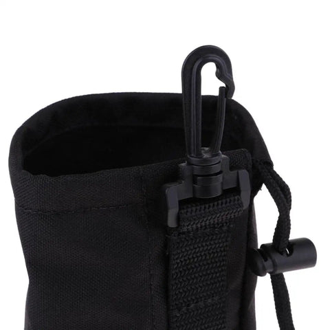 Close-up of the black Lightweight Portable Drawstring Gear Bag For Scuba Diving And Underwater Gear Storage with a hook clasp.