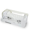 Ice Maker Assembly Replacement For Refrigerator OEM Fit With Wide Compatibility Replaces DA61-03213B And DA97-07603A, Also Works With RF26HFENDSR RF28R6241SR RF260BEAESR RF263T, Plug And Play, Easy Install. white plastic ice maker assembly in angled side view
