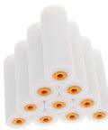 Top Tier 10 Pack Sponge Paint Roller Cover Set For Flawless Wall Painting And Quick Home Refreshes stacked white foam rollers.