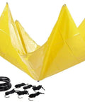 5x5 Foot Roof Leak Diverter Tarp Vinyl Coated With Heavy Duty Grommets Yellow Rain Catcher For Ceiling Drips with ropes shown.
