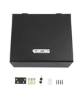Rock Solid EV Charger Enclosure Box Featuring Quick Set Combo Lock Wall Mount Weatherproof Shield, top view with accessories.