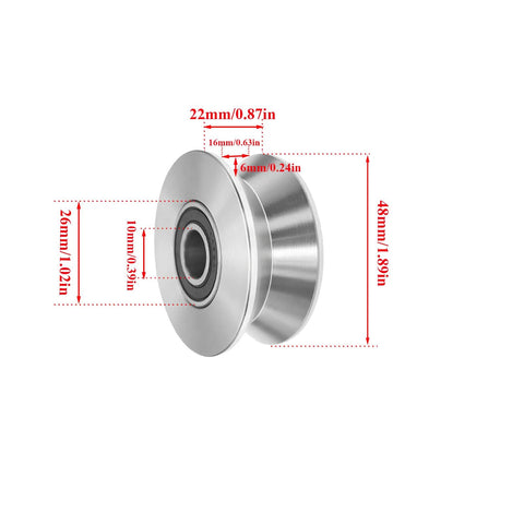Side view of a 2-inch Stainless Steel Sliding Gate Wheel With V Groove Roller, showing dimensions and ball bearing for gates and doors.