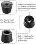 Durable Rubber Feet Bumpers With Metal Washer Insert 4 Pack Black details showing stability with washer inserts, no screws needed