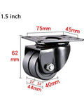 Heavy Duty Twin Wheel Swivel Casters With Silent Rollers Rock Solid Build For Hardwood And Carpet Smooth Glide, 1.5 inch size, black.