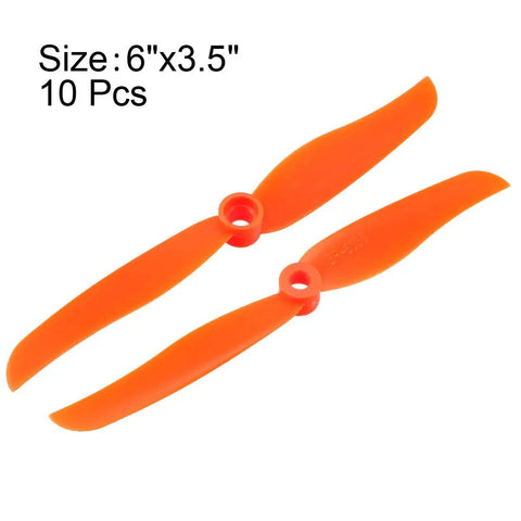 Orange Nylon RC Propellers 6x3.5 Inch Two Vane Fixed Wing For Airplanes Toy With Adapter Rings 10 Pack Durable Replacement Propellers For Hobby Grade RC Aircraft