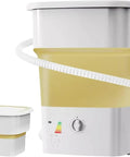 Slick Portable Mini Washer Dryer With Hella Roomy 52L Capacity And No Sweat Folding Design shown in yellow and white for camping.
