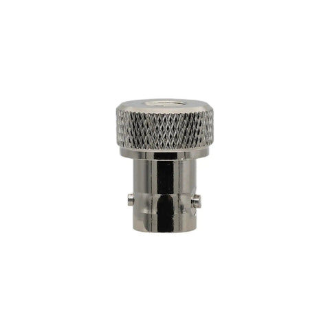 Close-up of SMA Male To BNC Female RF Adapter, nickel plated with gold contacts for ham radios coax connectors.