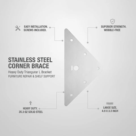 Diagram of Heavy Duty Stainless Steel Corner Brace For Furniture And Shelves, Tough As Nails Triangular Support with specifications