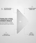 Beefy Stainless Steel Heavy Duty Corner Brace Triangular L Bracket For Furniture Reinforcement And Shelf Support With Mounting Screws 4.9 By 3.3 Inch 1 Pack shown in detail.