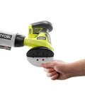 One Plus Compatible 18V Cordless 5 Inch Random Orbit Sander Tool Only with Hook and Loop Pads, rubber grip, in hand