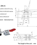 4 Pack Small Horizontal Toggle Clamps With 60 Lb Holding Power For Woodworking And Metalworking, diagram and dimensions shown