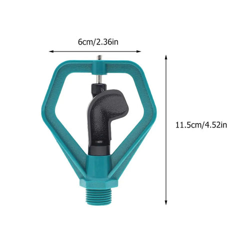 Close-up of one sprinkler from a Two Pack Automatic Lawn Sprinklers For Garden Irrigation System showing dimensions.