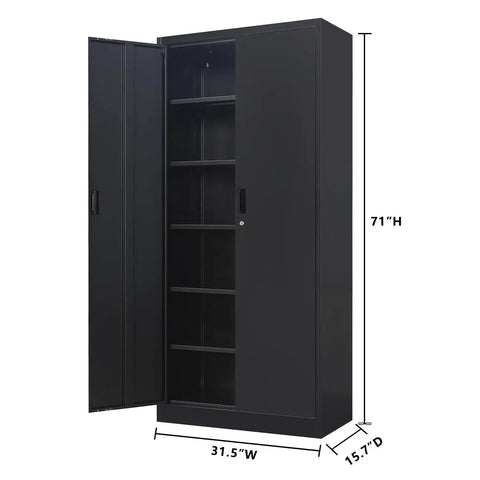 Built Like A Tank 71 Inch Tall Metal Storage Cabinet With Secure Locking Double Doors And Five Fully Adjustable Shelves In Durable Black Finish For Garage And Office