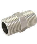 Stainless Steel Hex Nipple Three Eighths Inch NPT Male To Male Pipe Fittings, 2 Pack, Tapered Thread Connector, side view