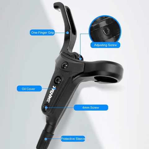 Rad Hydraulic Disc Brake Upgrade For Mountain Bikes Right Front 800mm Line Two Piston Caliper with one-finger grip and adjusting screw.