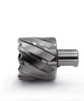 Side view of 1-3/4 in annular cutter with Weldon shank for magnetic drill press