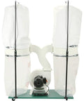 Heavy Duty 3 HP Dust Collector With Kickin Aluminum Impeller Generates 2300 CFM Shop Airflow with dual bags and motor.